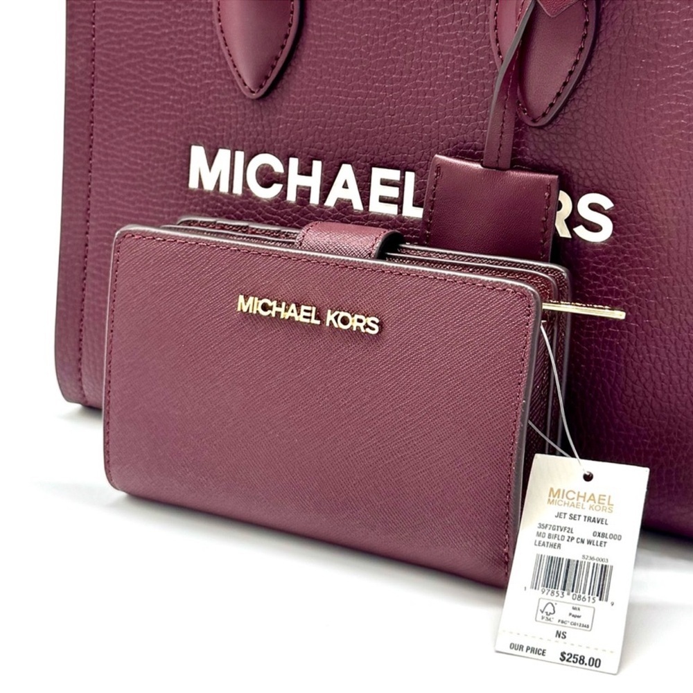 Michael Kors Mirella Small Logo Crossbody Bag & Matching Bifold Wallet Ox Blood - Picture 9 of 12